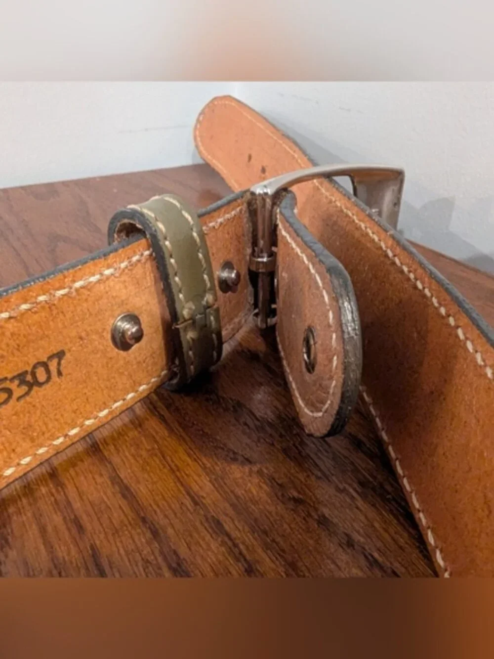 Brushy Creek Vintage green Leather curved Belt  36.5